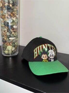 Hunter x Hunter Anime Black and Green Snapback Hat with Cartoon Embroidery